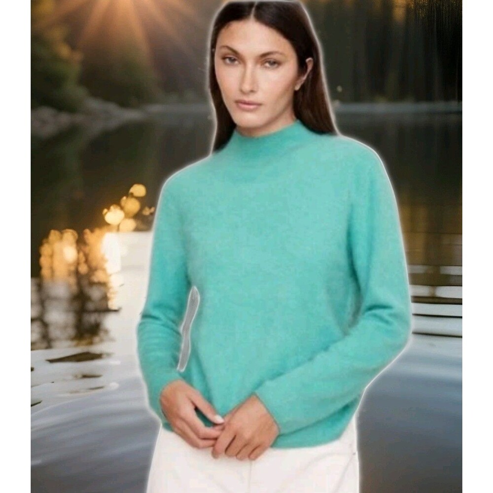 Banana Republic Brushed Cashmere Turquoise Mock Neck Sweater Sz S Women's  49